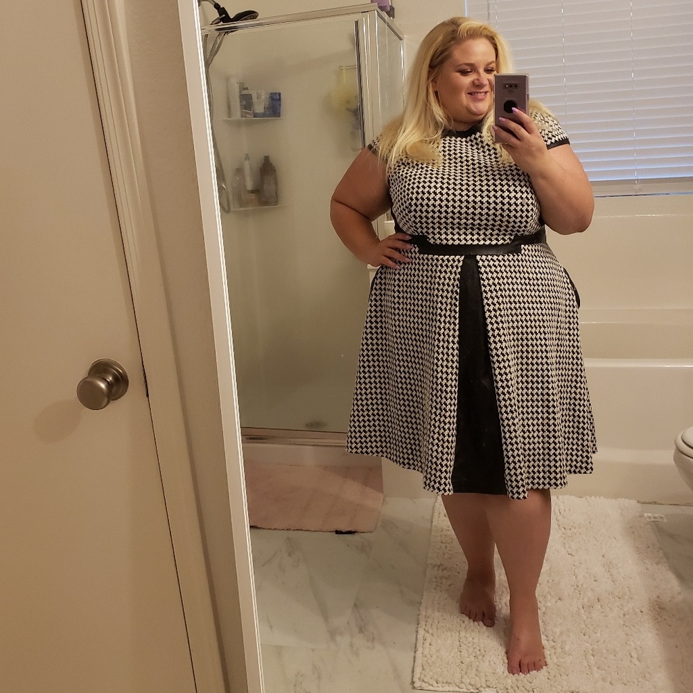 Houndstooth & faux leather dress